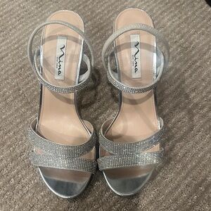 Nina Glittering Silver Strappy Heels